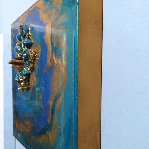 Resin Wall Art 12x12 on Solid Wood Panel Geode Look - Picture 2 of 4